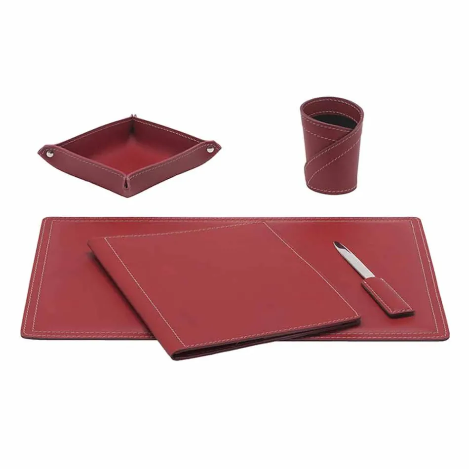 Příslušenství 5-dílný kožený psací stůl vyrobený v Itálii - Ascanio Viadurini