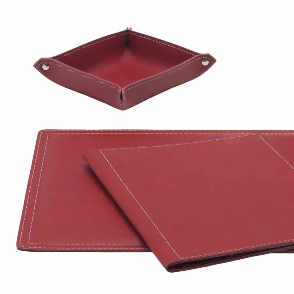 Příslušenství 5-dílný kožený psací stůl vyrobený v Itálii - Ascanio Viadurini