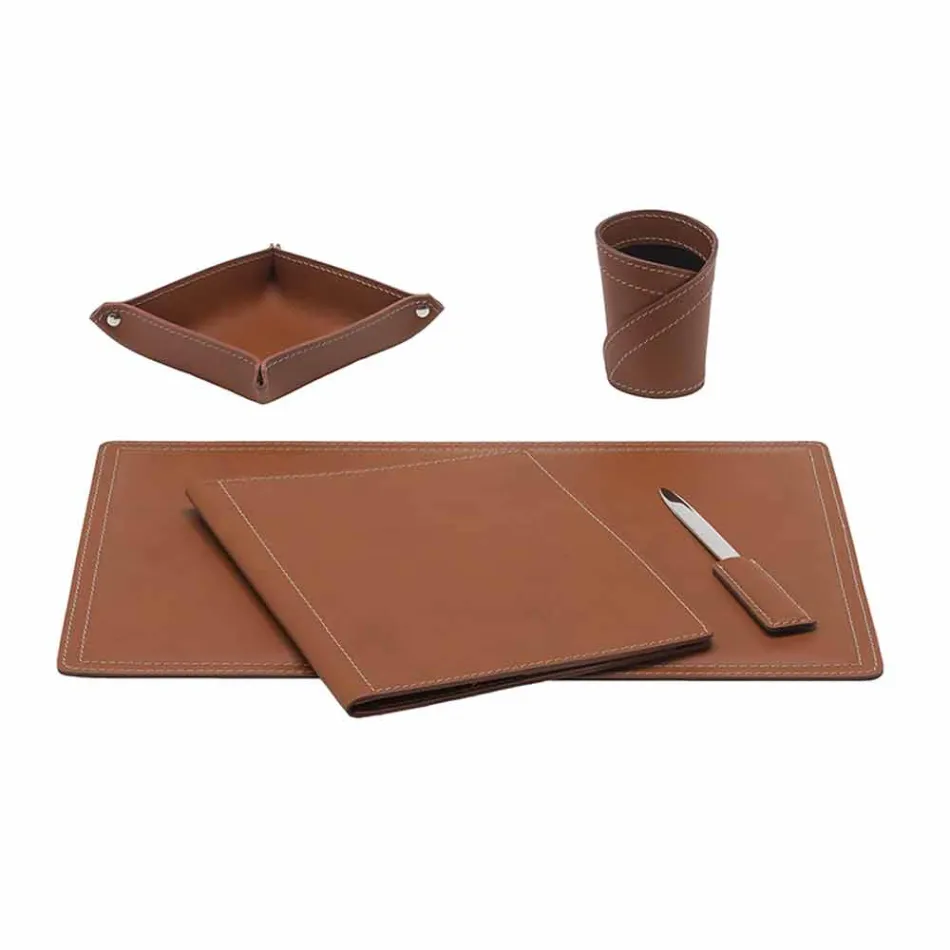 Příslušenství 5-dílný kožený psací stůl vyrobený v Itálii - Ascanio Viadurini