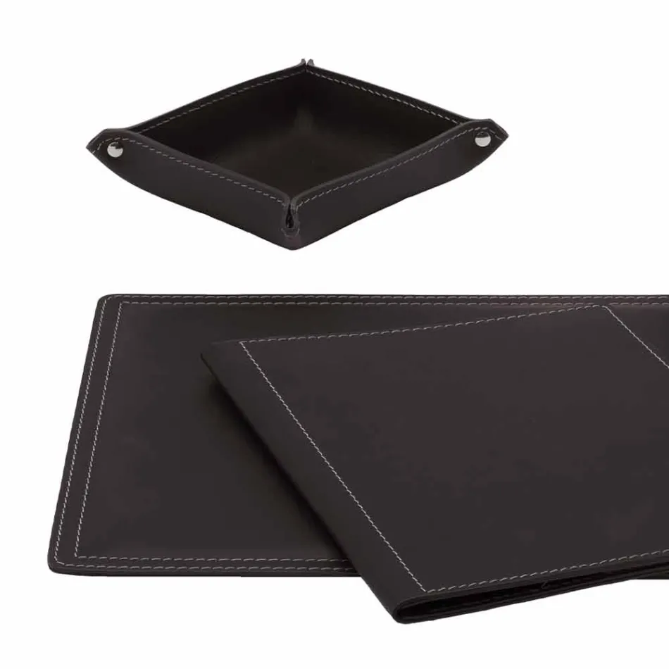 Příslušenství 5-dílný kožený psací stůl vyrobený v Itálii - Ascanio Viadurini