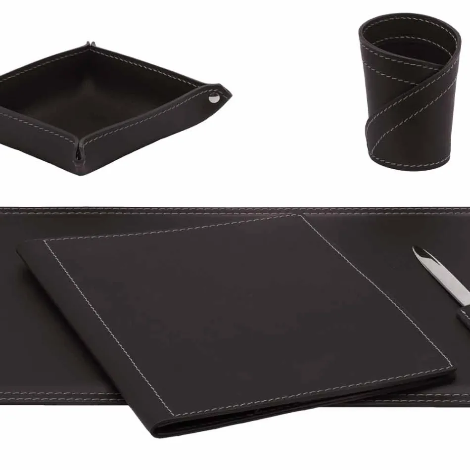 Příslušenství 5-dílný kožený psací stůl vyrobený v Itálii - Ascanio Viadurini