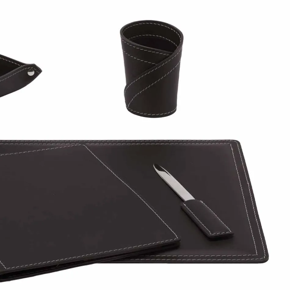 Příslušenství 5-dílný kožený psací stůl vyrobený v Itálii - Ascanio Viadurini