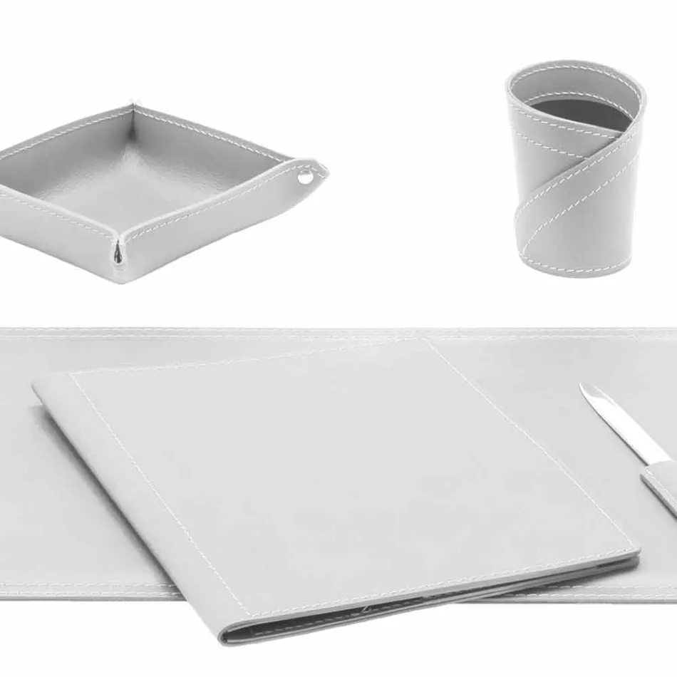 Příslušenství 5-dílný kožený psací stůl vyrobený v Itálii - Ascanio Viadurini