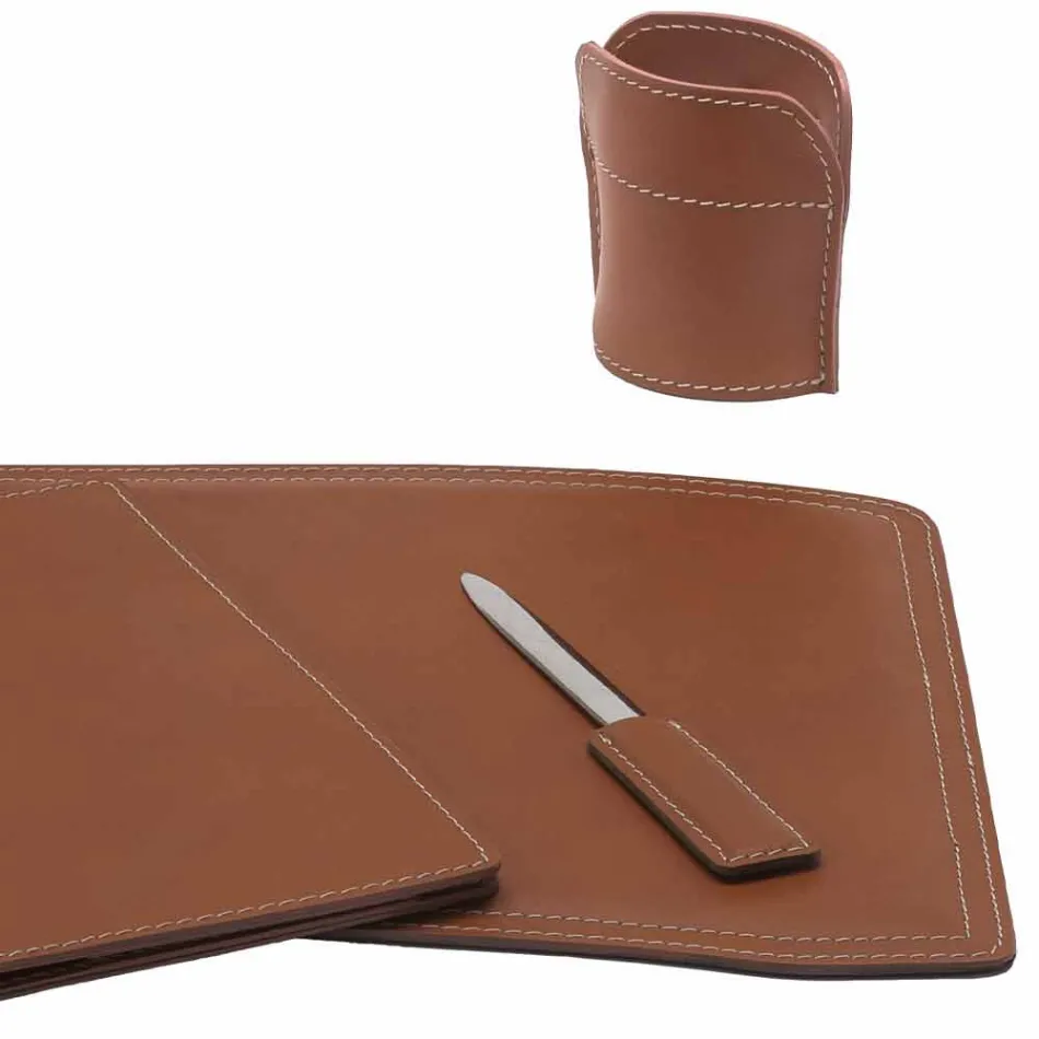 Příslušenství 5-dílný kožený psací stůl vyrobený v Itálii - Brando Viadurini