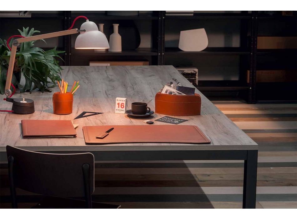Příslušenství 5-dílný kožený psací stůl vyrobený v Itálii - Brando Viadurini