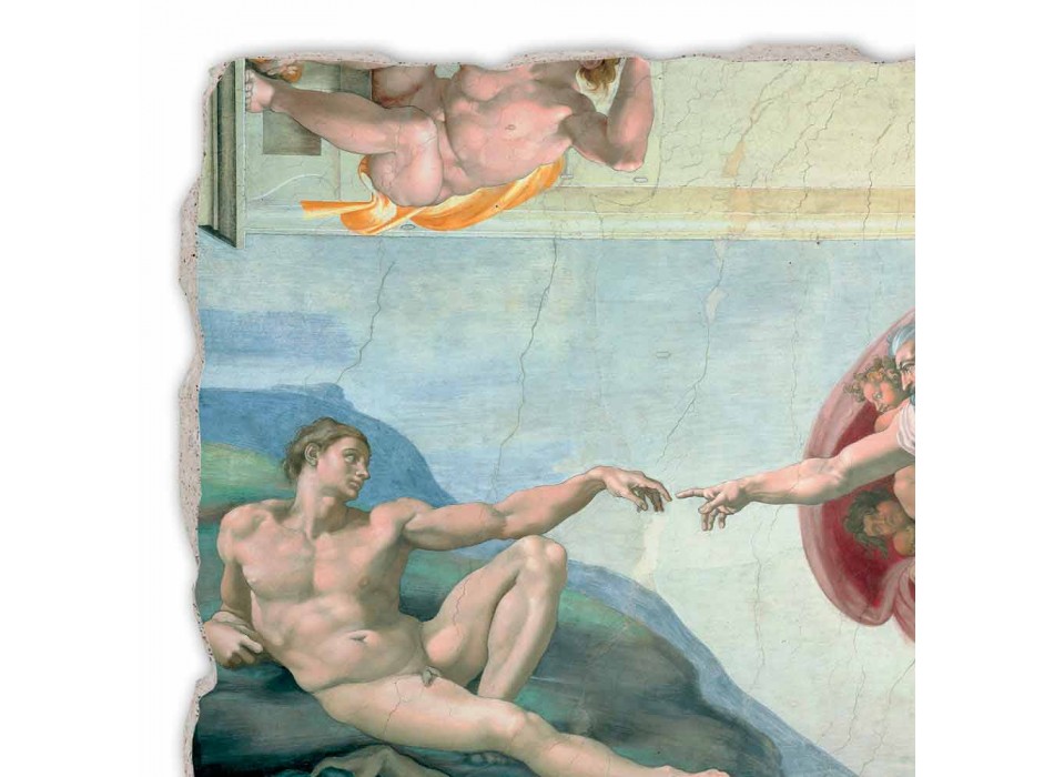 Fresco Michelangelo je „Stvoření Adama“, ruční Viadurini