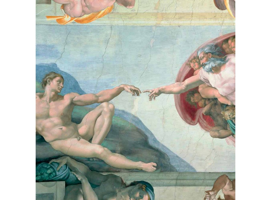 Fresco Michelangelo je „Stvoření Adama“, ruční Viadurini