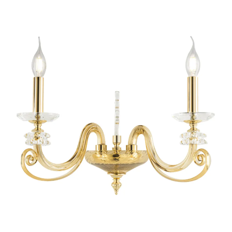 Nástěnná lampa se 2 světly z foukaného skla a klasického luxusního optického křišťálu - Cassea Viadurini