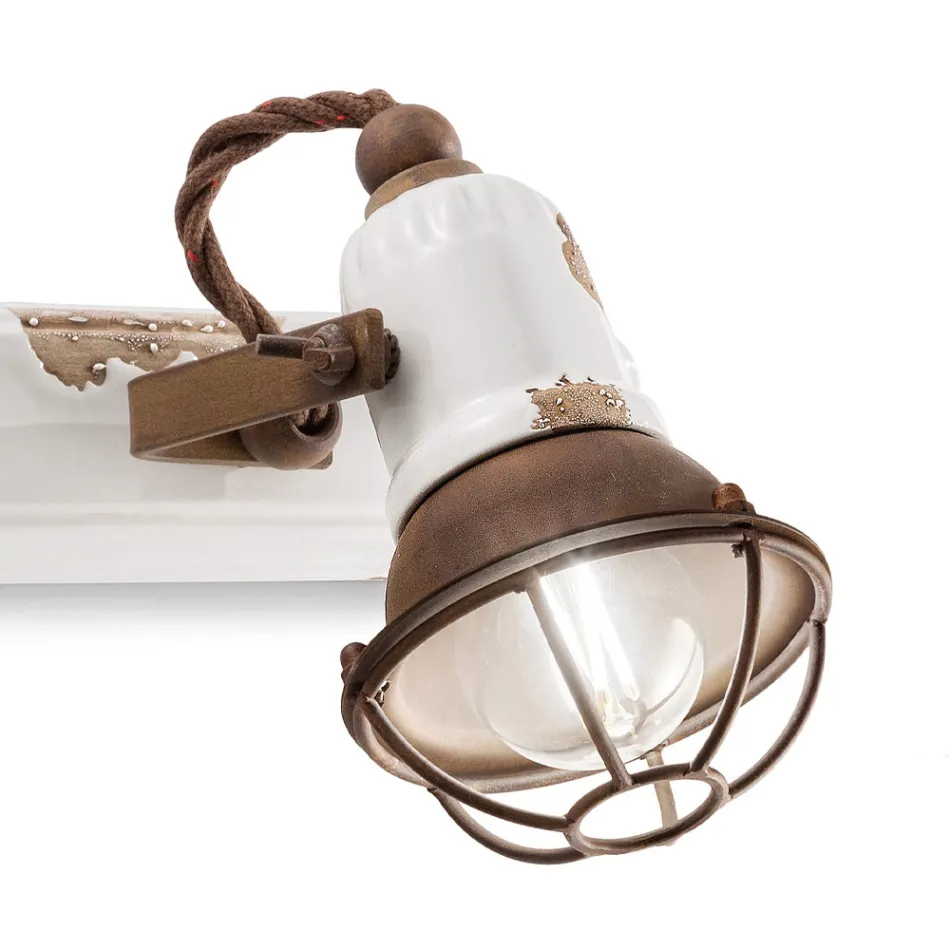 Nástěnná lampa se 2 průmyslovými uměleckými reflektory ze železa a keramiky - podkroví Viadurini