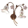 Nástěnná lampa se 2 světly z kovu a ručně zdobené keramiky s růží - Pisa