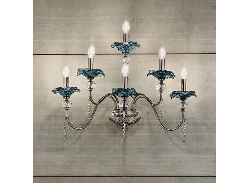 Klasická nástěnná lampa se 6 světly ze skla, křišťálu a luxusního kovu - Flandry Viadurini