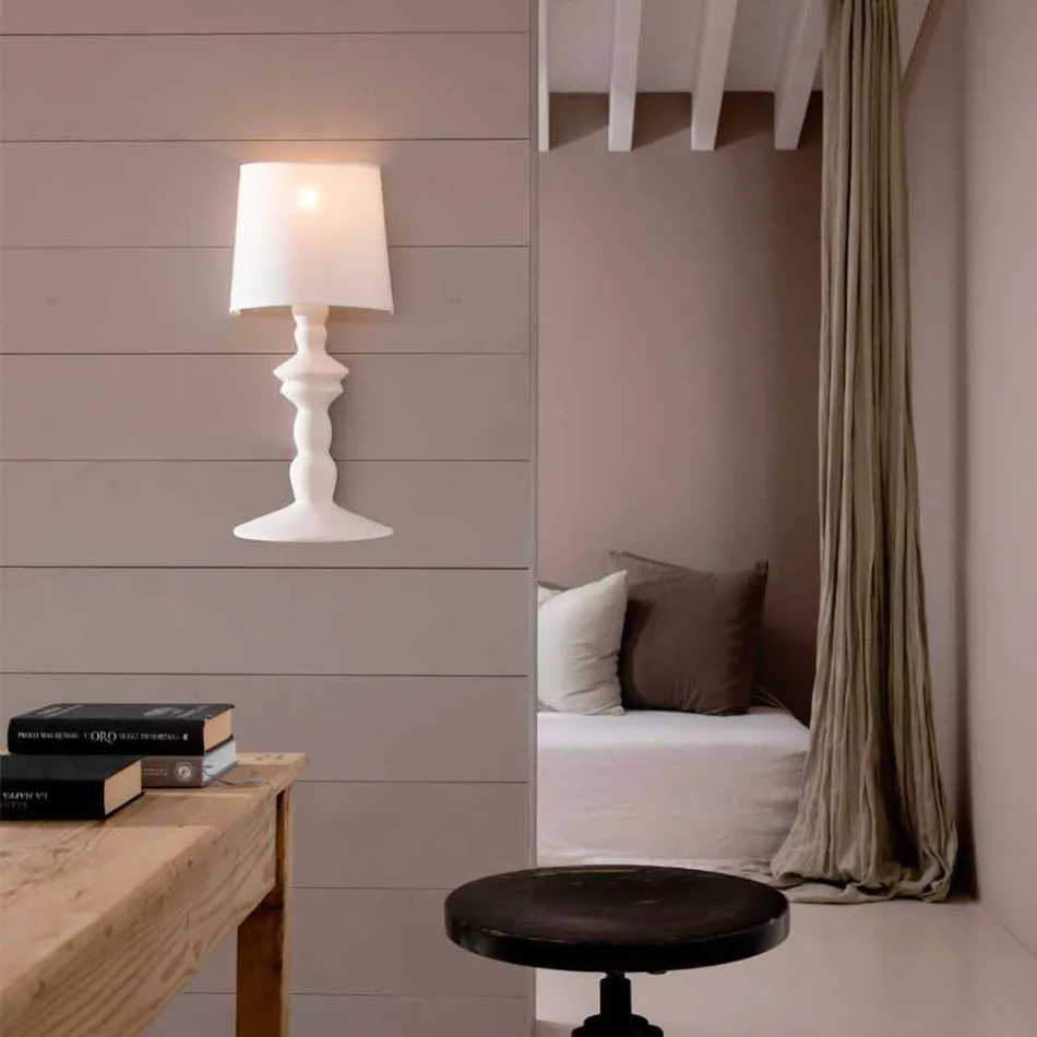 Nástěnná lampa z lakované keramiky a stínidla v bílém povlečení - Cadabra Viadurini