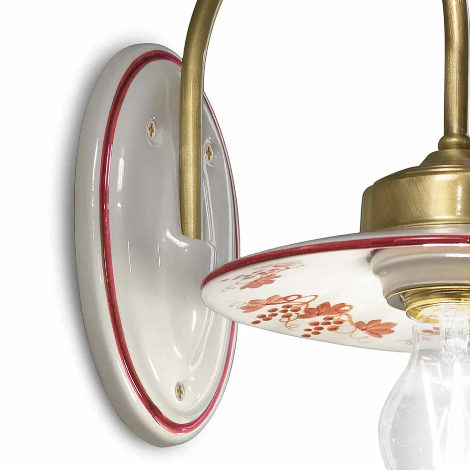 Vintage designové nástěnné svítidlo ze železa a ručně malované keramiky - Asti Viadurini