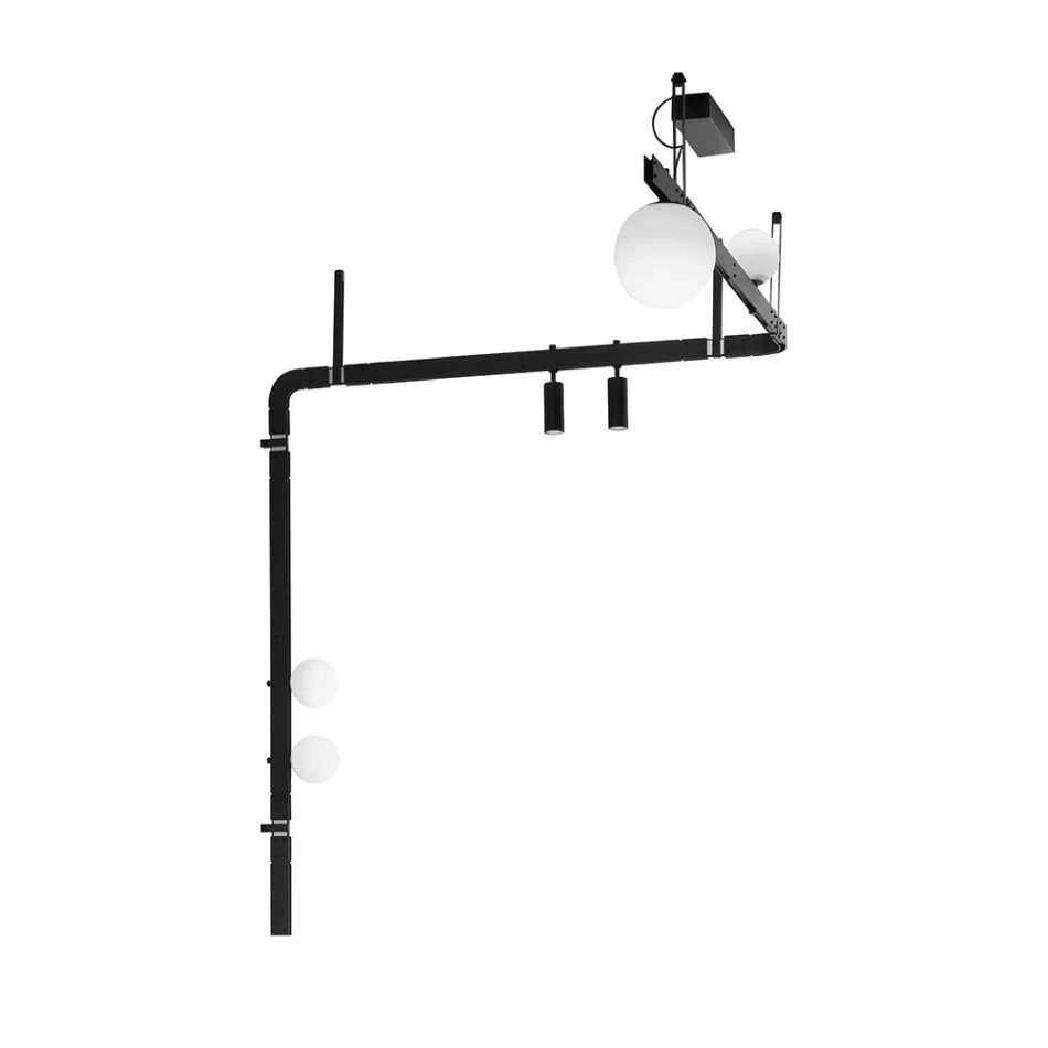Designová nástěnná lampa v černém hliníku s koulemi a bodovými světly - Exodus Viadurini