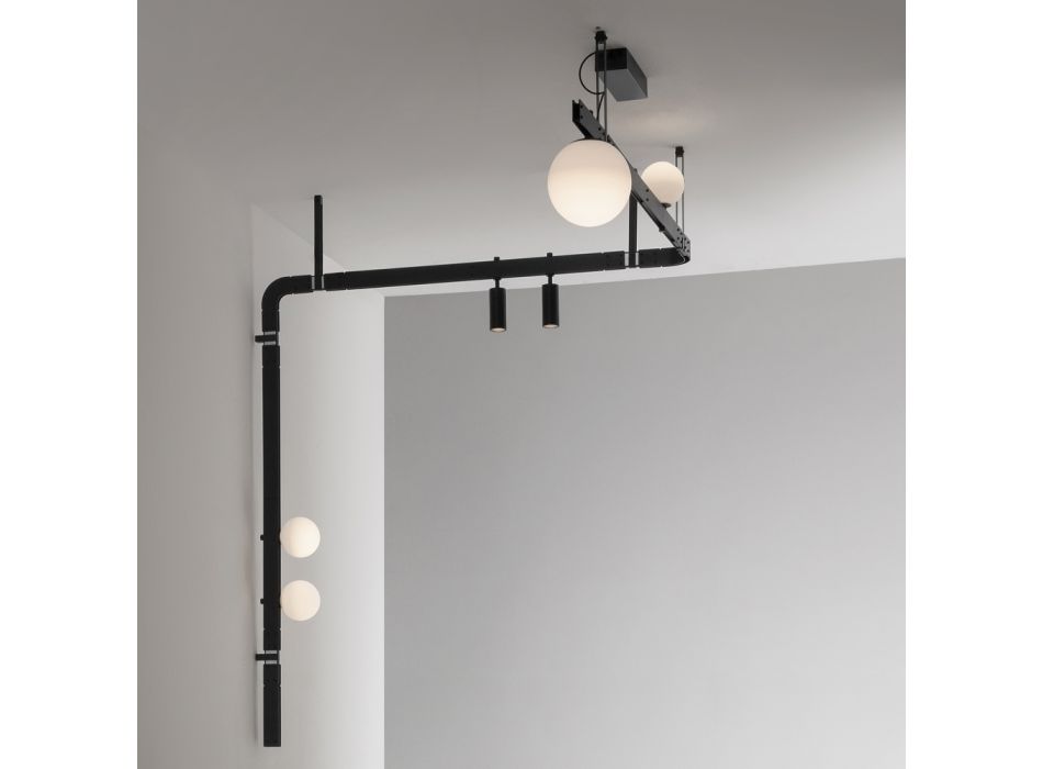 Designová nástěnná lampa v černém hliníku s koulemi a bodovými světly - Exodus Viadurini