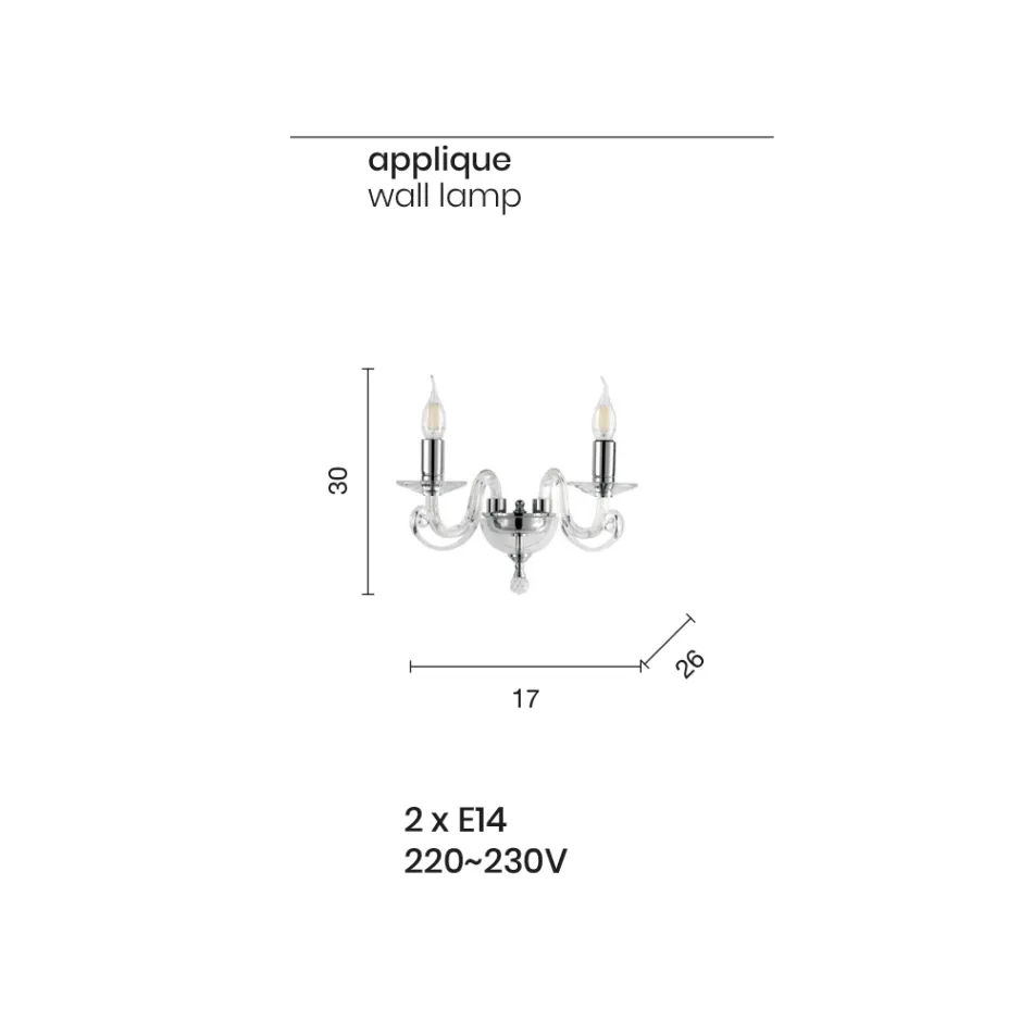 Klasická nástěnná lampa 2 světla z bílého skla ručně vyrobená v Itálii - Malajsii Viadurini