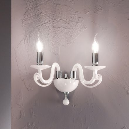 Klasická nástěnná lampa 2 světla z bílého skla ručně vyrobená v Itálii - Malajsii Viadurini