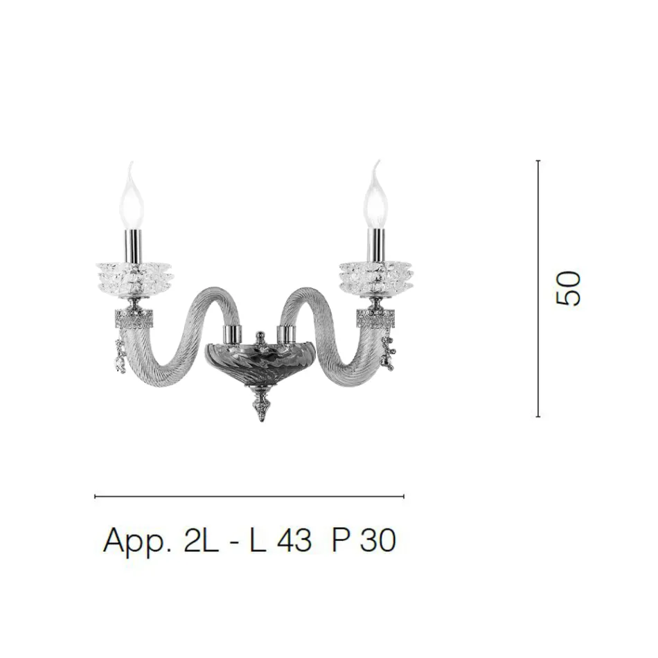 Klasická nástěnná lampa 2 světla ručně vyráběné luxusní sklo vyrobené v Itálii - fyziologický roztok Viadurini