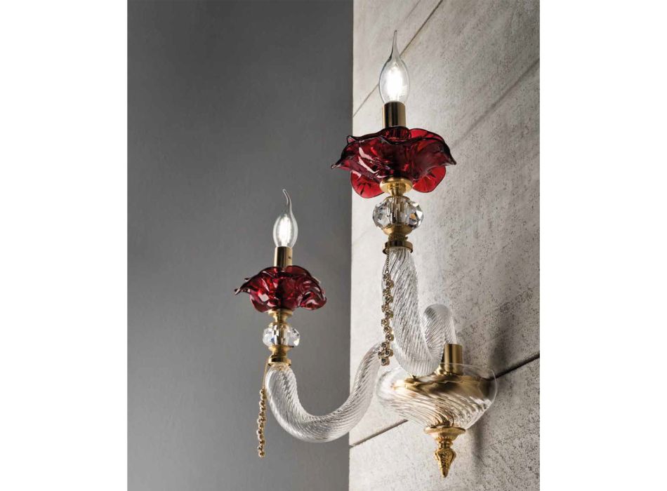 Klasická nástěnná lampa 2 světla Foukané sklo a květinové detaily - Bluminda Viadurini