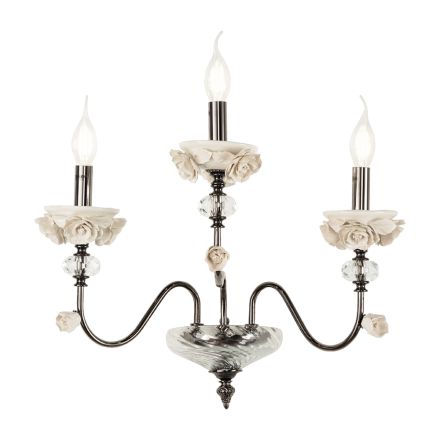 Klasická nástěnná lampa 3 světla z porcelánu a luxusního foukaného skla - Eteria Viadurini