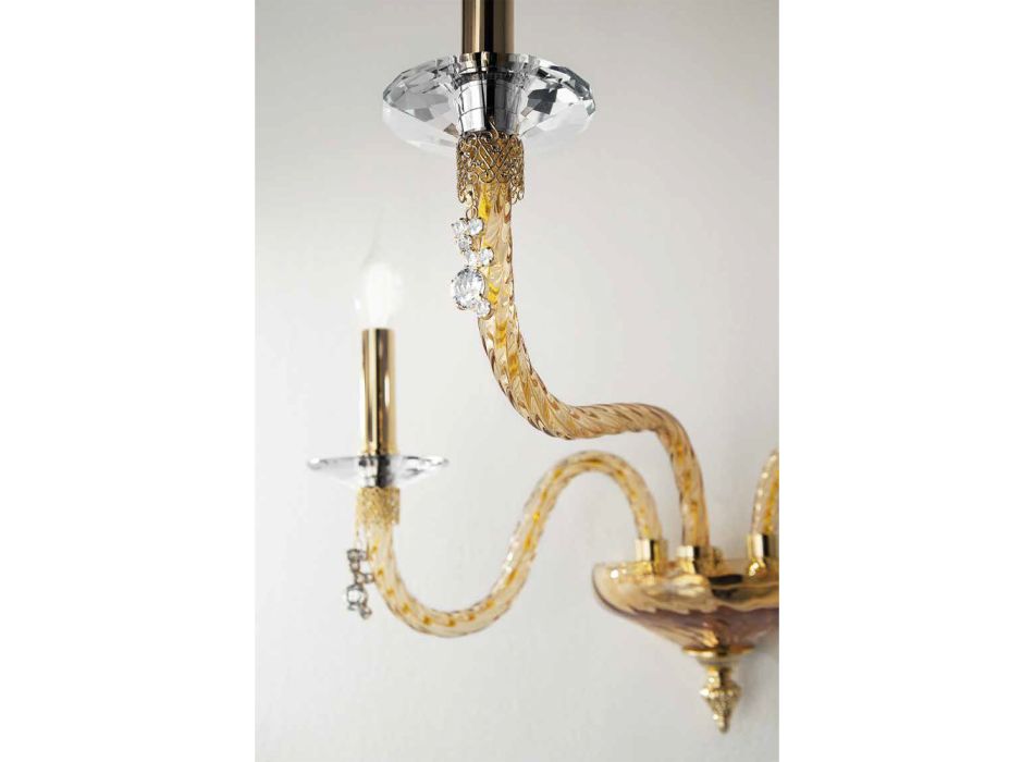 Klasická nástěnná lampa 3 světla z foukaného skla a ručně vyráběné detaily - Phaedra Viadurini