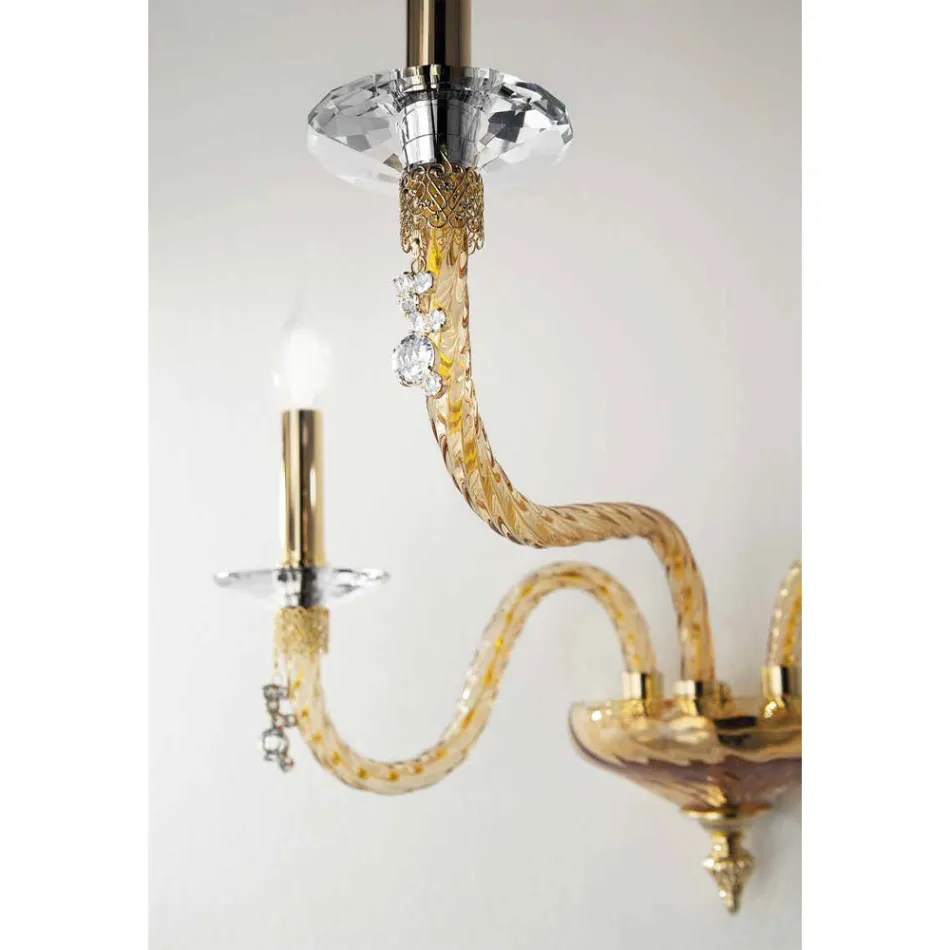 Klasická nástěnná lampa 3 světla z foukaného skla a ručně vyráběné detaily - Phaedra Viadurini