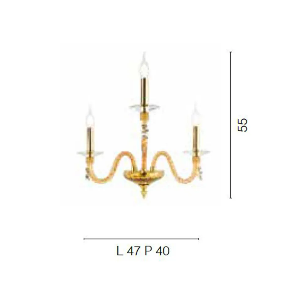 Klasická nástěnná lampa 3 světla z foukaného skla a ručně vyráběné detaily - Phaedra Viadurini