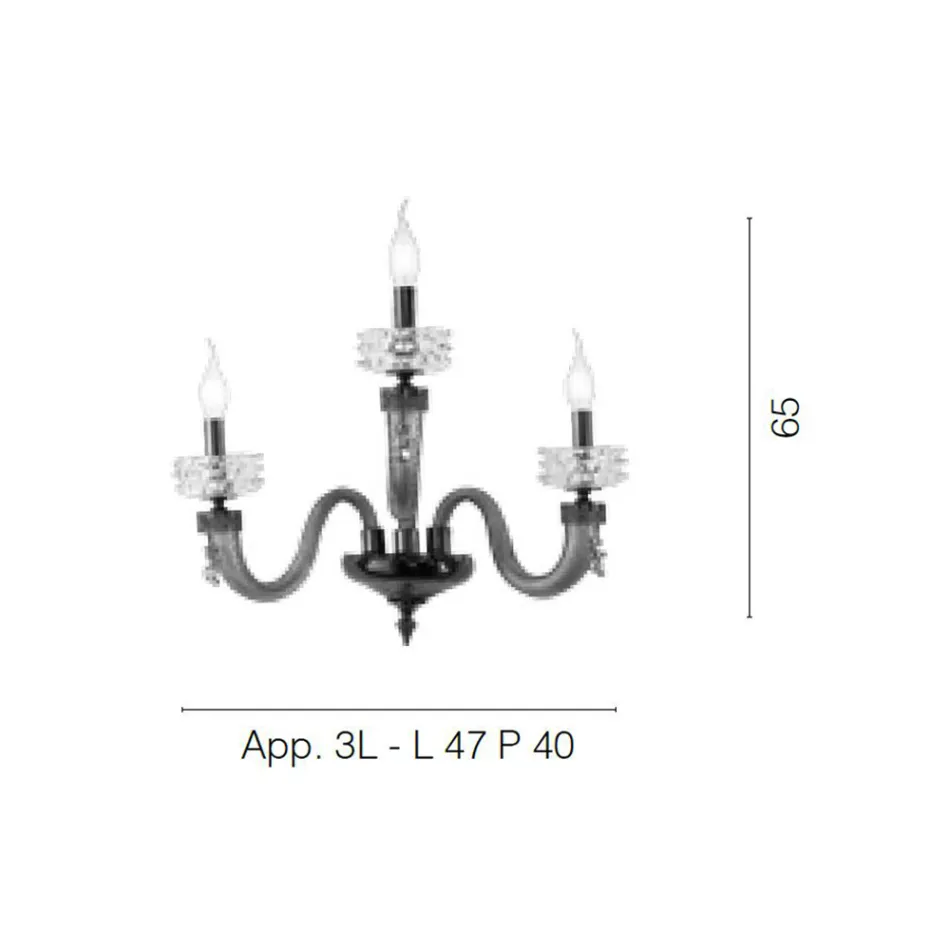 Klasická nástěnná lampa 3 světla ručně vyráběné luxusní sklo vyrobené v Itálii - fyziologický roztok Viadurini
