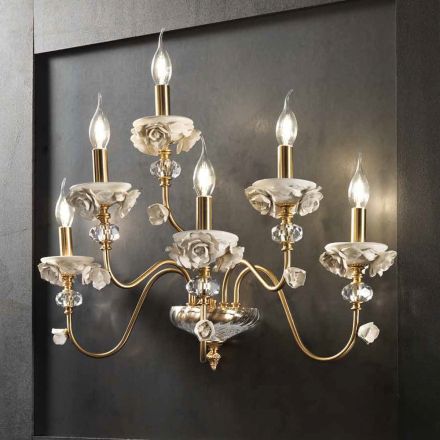 Klasická nástěnná lampa 6 světel z porcelánu a luxusního foukaného skla - Eteria Viadurini