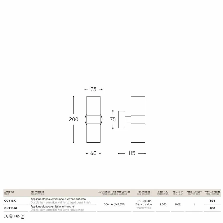Wall Venkovní dvojitý emisní mosaz Abarth 204 Viadurini