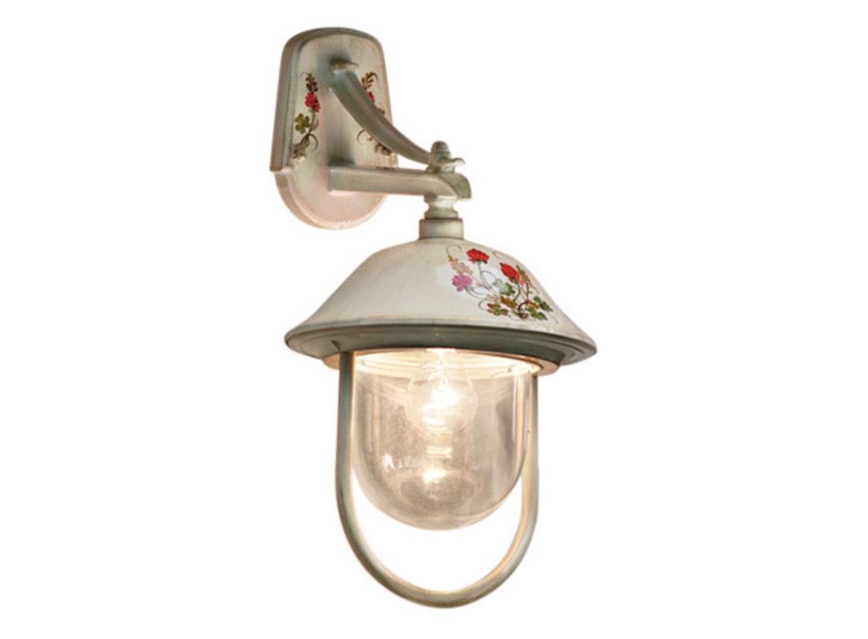 Venkovní nástěnná lampa v ručně malovaném hliníku a květinovém dekoru - Bari Viadurini
