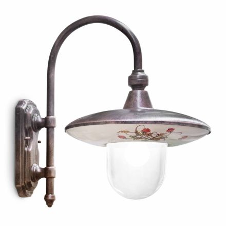 Venkovní nástěnná lampa v černém hliníku a ručně malované květiny - Latina Viadurini