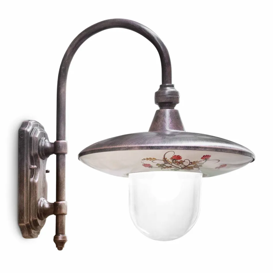 Venkovní nástěnná lampa v černém hliníku a ručně malované květiny - Latina Viadurini