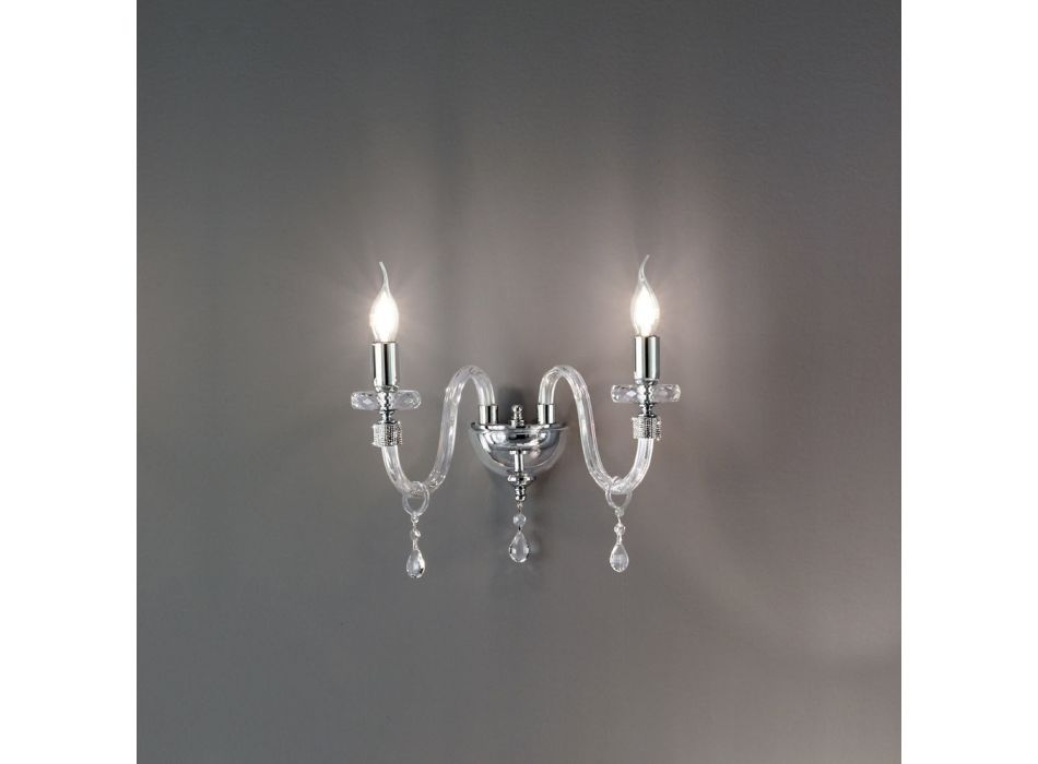 Klasické designové nástěnné svítidlo se 2 světly z chromovaného ručně opracovaného skla - Similo Viadurini