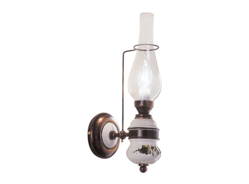 Vintage designová nástěnná lampa v železe a keramickém ručně malovaném dekoru - Pompeje Viadurini