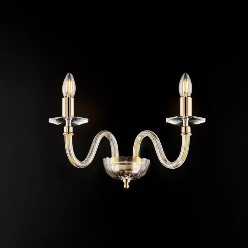 Zlacená železná nástěnná lampa se sklem vyrobená v Itálii pro interiérovou dekoraci - Innsbruck Viadurini