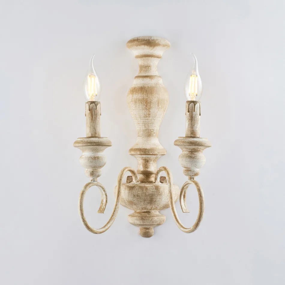 Nástěnná svítidla ze dřeva a lakovaného železa vyrobená v Itálii pro interiérové dekorace - Toskánsko Viadurini