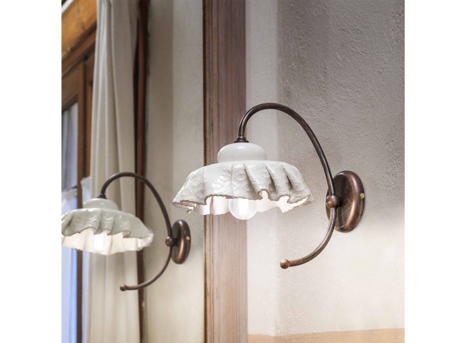 Ručně vyráběná kovová a keramická nástěnná lampa s látkovým efektem - Modena Viadurini