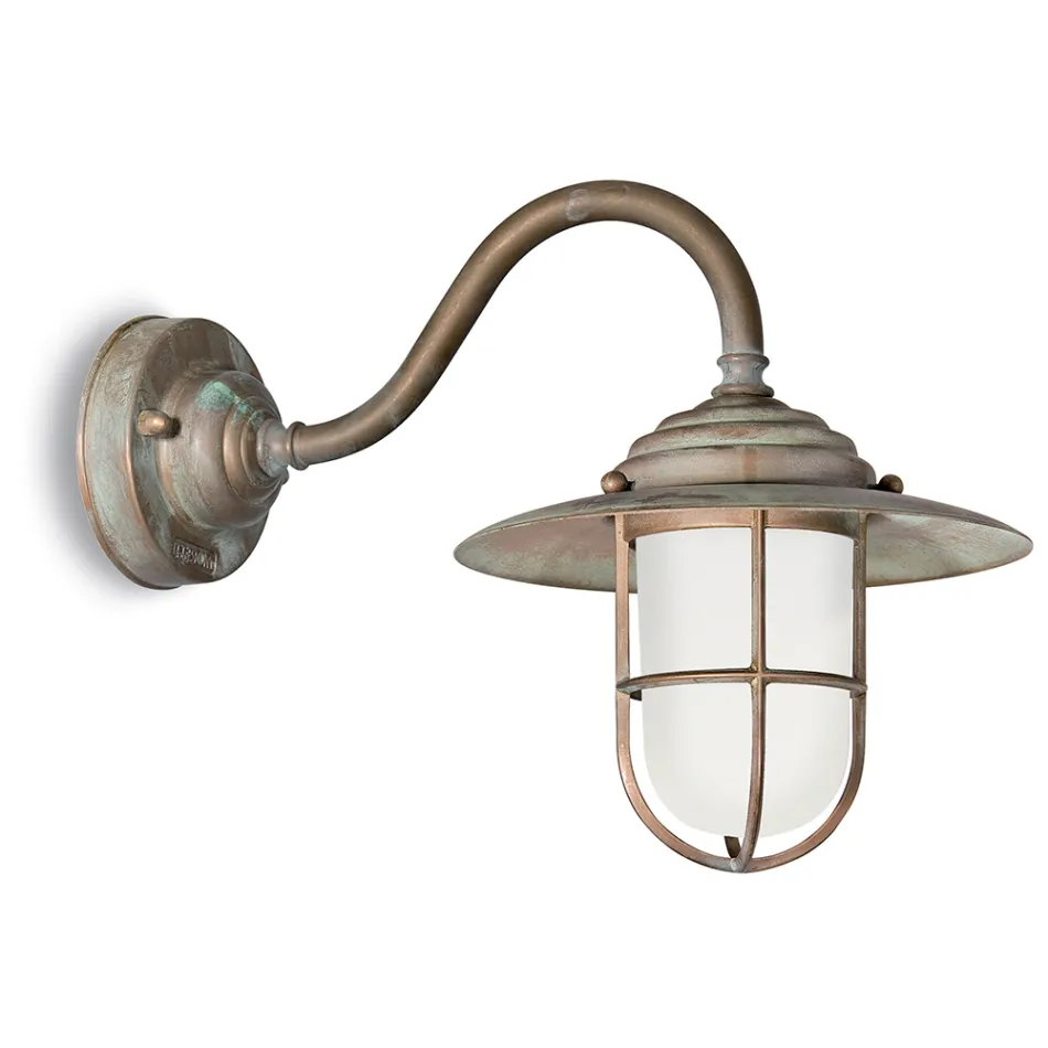 Venkovní nástěnné svítidlo z vintage mosazi, opálové sklo IP44 - Elfico Viadurini