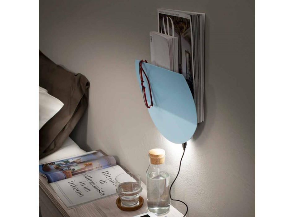 Moderní nástěnná lampa s přihrádkou na časopisy, USB a LED světlem vyrobená v Itálii - Foster Viadurini