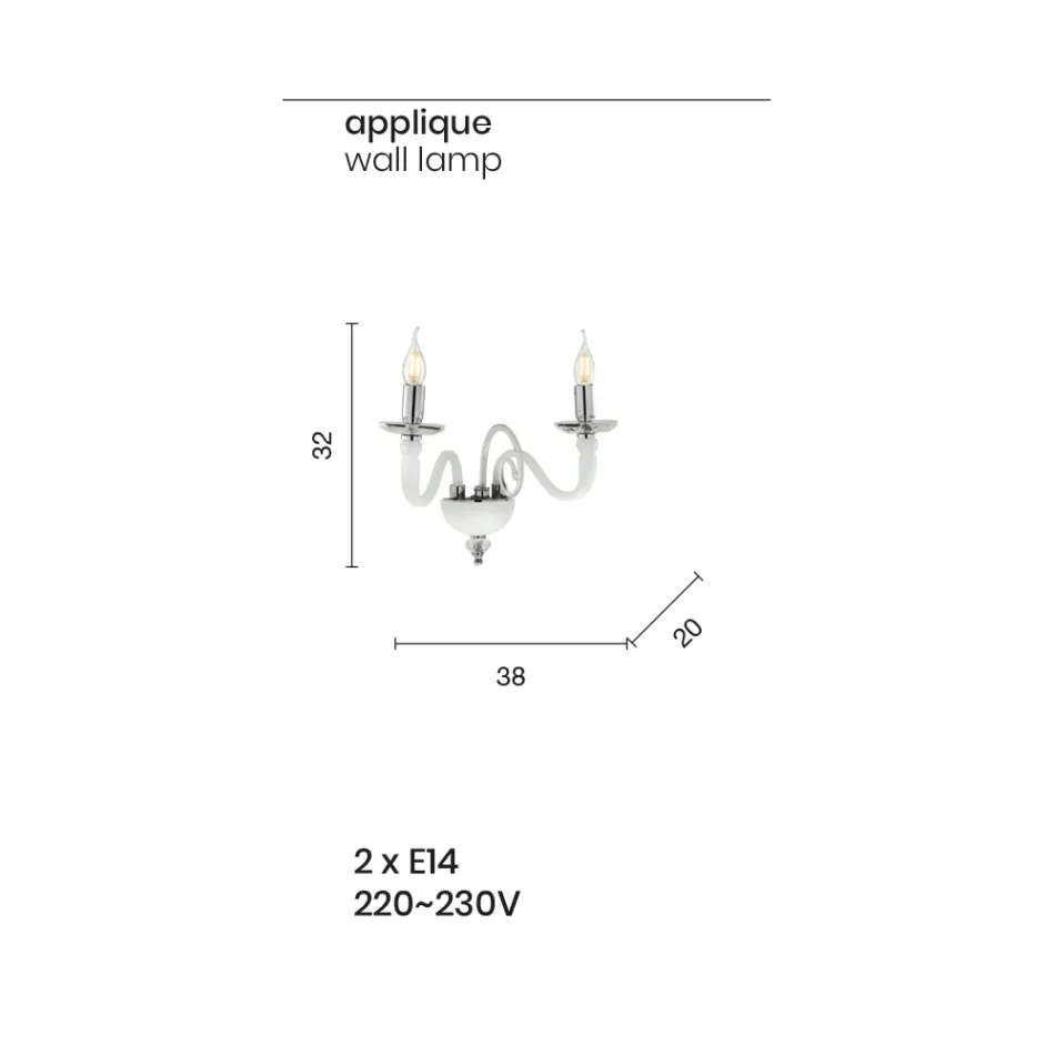 Nástěnné svítidlo 2 svítidla z italského uměleckého skla a křišťálu - Mariangela Viadurini