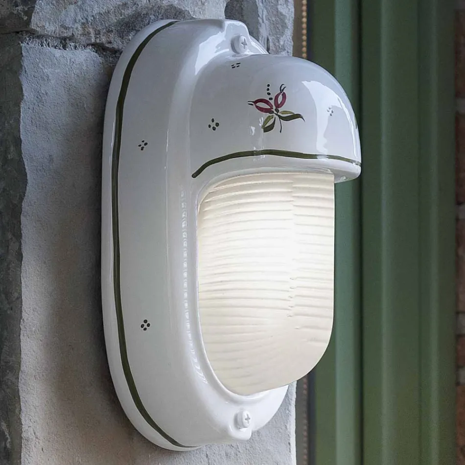 Vertikální venkovní nástěnná lampa z keramických ručně malovaných květin - Brindisi Viadurini
