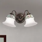 Vintage železná, skleněná a keramická nástěnná lampa ručně malovaný dekor - Ferrara Viadurini