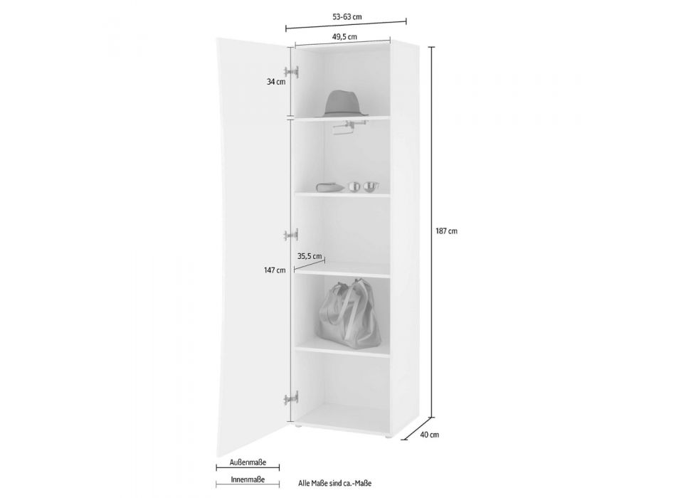 Bílá dřevěná nástěnná vstupní šatní skříň Obloukový design s 1 dveřmi - Sabine Viadurini
