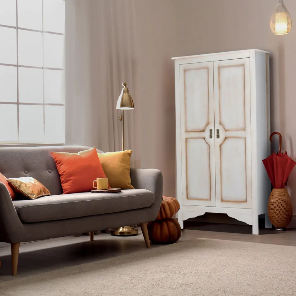 Patinovaná bílá dřevěná šatní skříň se 2 dveřmi Made in Italy - Agni Viadurini