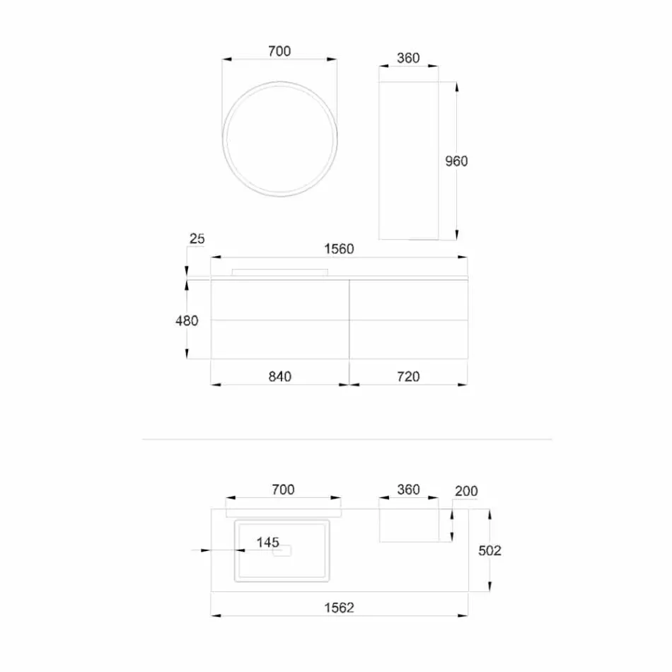 Koupelnový nábytek v bílém a ořechovém dřevě s umyvadlem, nástěnnou jednotkou a zrcadlem - Renga Viadurini