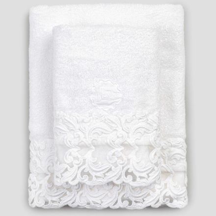 Bílé bavlněné froté ručníky s krajkou 2 kusy italský luxus - svatby Viadurini