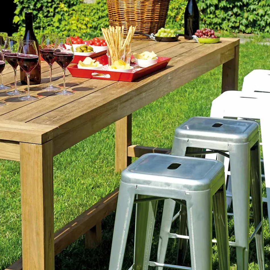 Venkovní barový pult 250x70 cm vyrobený z recyklovaného teaku - pohled Viadurini