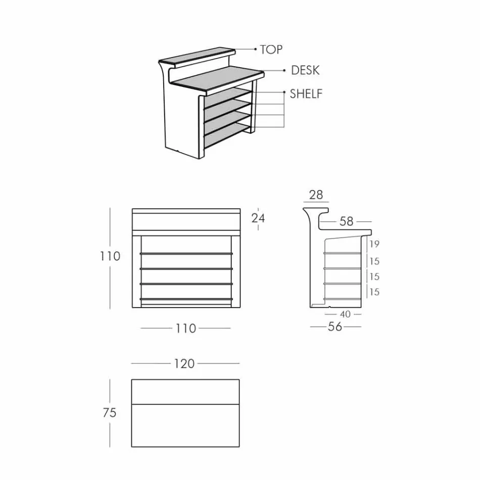 Moderní stylový pultový snímač Slide Break Line vyrobený v Itálii Viadurini