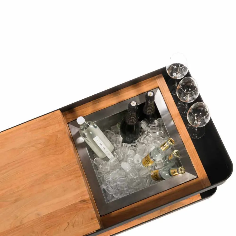 Moderní mobilní bar na kolech s dřevěným a ocelovým stolem - Giancalliope Viadurini